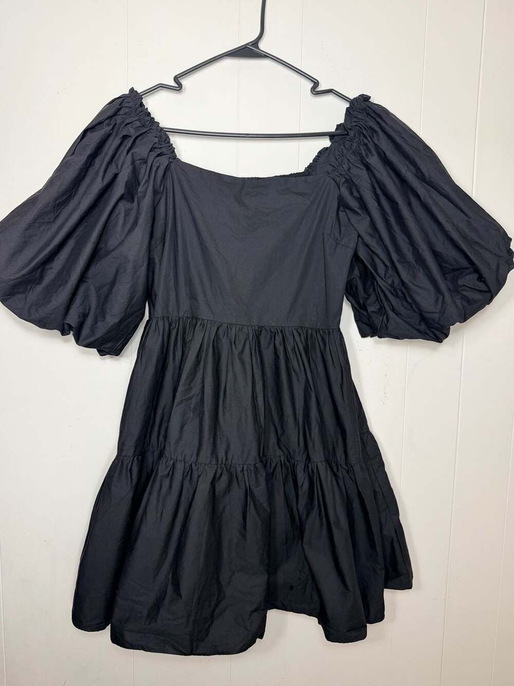 Hailey & Co Dress Size L Black Puff Sleeve Tiered Smocked Mini